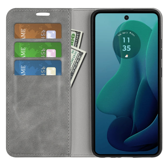 For Motorola Moto G 5G 2024 Retro-skin Magnetic Suction Leather Phone Case(Grey)
