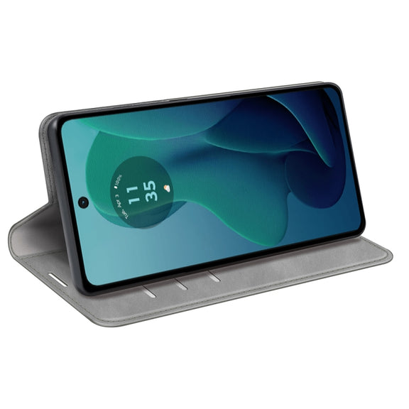 For Motorola Moto G 5G 2024 Retro-skin Magnetic Suction Leather Phone Case(Grey)