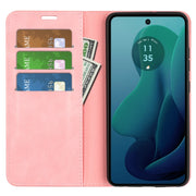 For Motorola Moto G 5G 2024 Retro-skin Magnetic Suction Leather Phone Case(Pink)