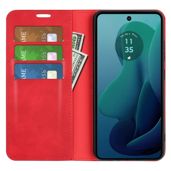 For Motorola Moto G 5G 2024 Retro-skin Magnetic Suction Leather Phone Case(Red)