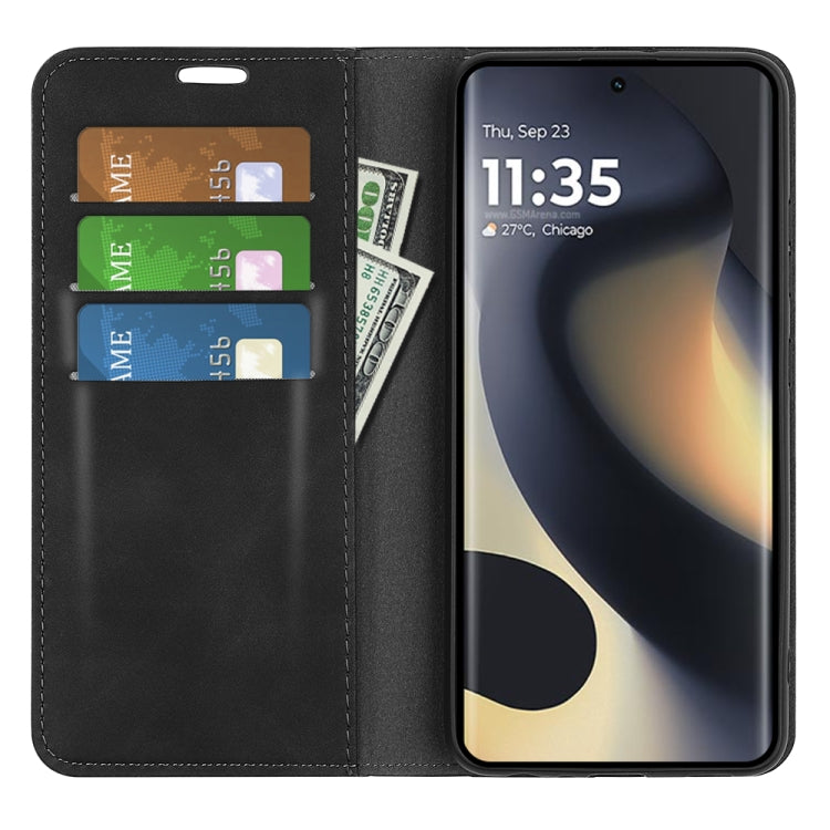 For Motorola Edge 5G 2024 Retro-skin Magnetic Suction Leather Phone Case(Black) - Motorola Cases by PMC Jewellery | Online Shopping South Africa | PMC Jewellery | Buy Now Pay Later Mobicred
