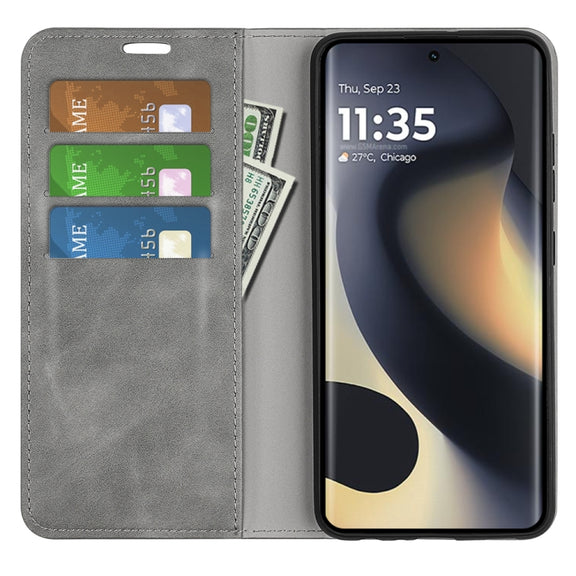 For Motorola Edge 5G 2024 Retro-skin Magnetic Suction Leather Phone Case(Grey)