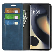 For Motorola Edge 5G 2024 Retro-skin Magnetic Suction Leather Phone Case(Dark Blue)