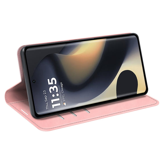 For Motorola Edge 5G 2024 Retro-skin Magnetic Suction Leather Phone Case(Pink)