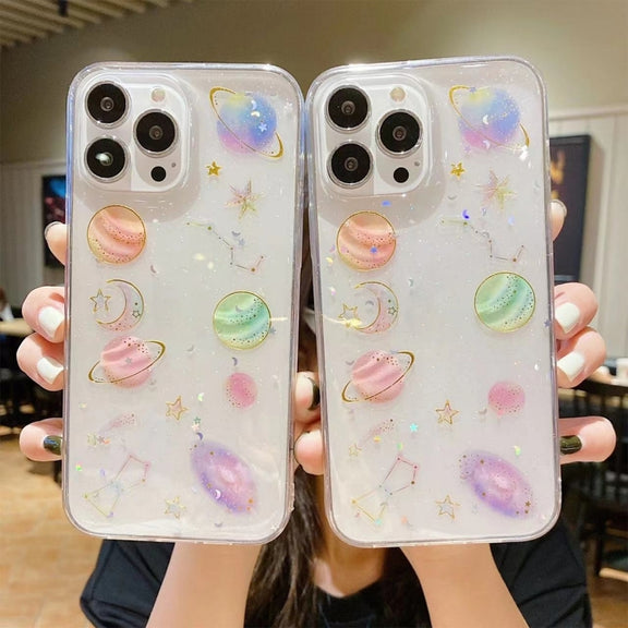 For iPhone 16 Pro Max Cosmic Star Glitter Epoxy TPU Phone Case(Transparent)