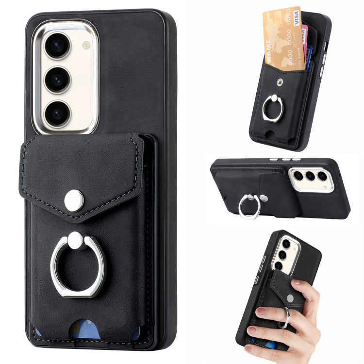 For Samsung Galaxy S23 5G Electroplating Skin-feel Leather Ring Card Wallet Phone Case(Black) - Galaxy S23 5G Cases by PMC TechLife | Online Shopping South Africa | PMC TechLife