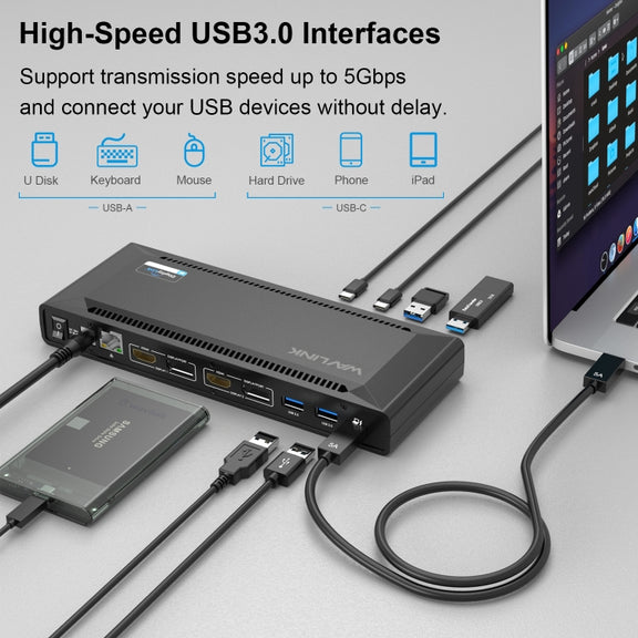 Wavlink UG69PD2 Dual 4K Fast Charging Integrated Docking Station, Plug:UK Plug