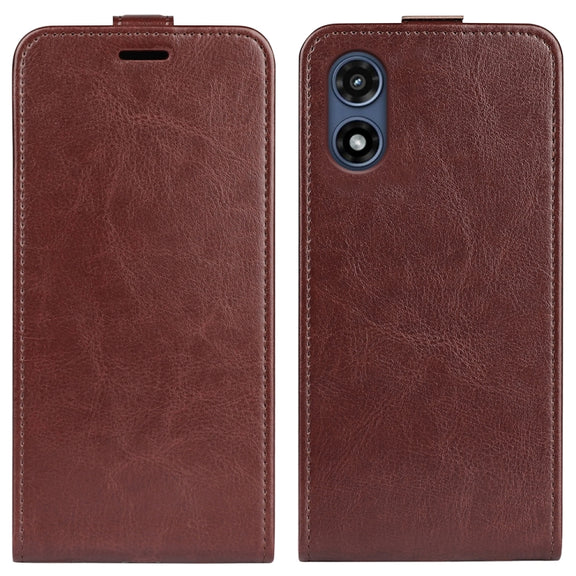For Motorola Moto G Play 2024 R64 Texture Single Vertical Flip Leather Phone Case(Brown)