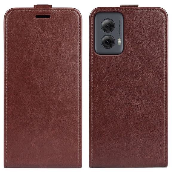 For Motorola Moto G Power 5G 2024 R64 Texture Single Vertical Flip Leather Phone Case(Brown)