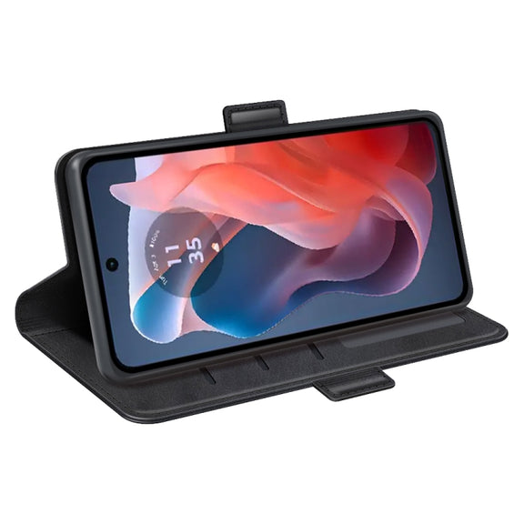 For Motorola Moto G Play 2024 Dual-side Magnetic Buckle Horizontal Flip Leather Phone Case(Black)