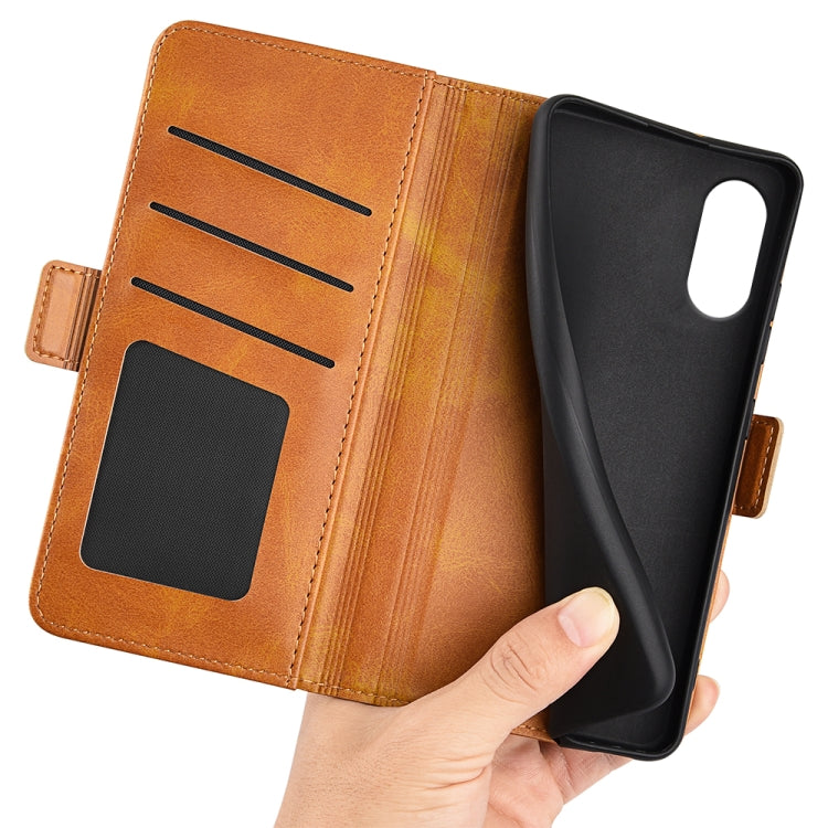 For Motorola Moto G Play 2024 Dual-side Magnetic Buckle Horizontal Flip Leather Phone Case(Yellow)