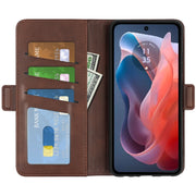 For Motorola Moto G Play 2024 Dual-side Magnetic Buckle Horizontal Flip Leather Phone Case(Brown)
