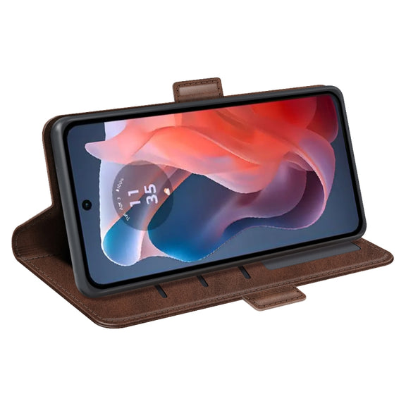 For Motorola Moto G Play 2024 Dual-side Magnetic Buckle Horizontal Flip Leather Phone Case(Brown)
