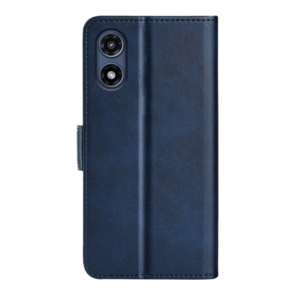 For Motorola Moto G Play 2024 Dual-side Magnetic Buckle Horizontal Flip Leather Phone Case(Dark Blue)