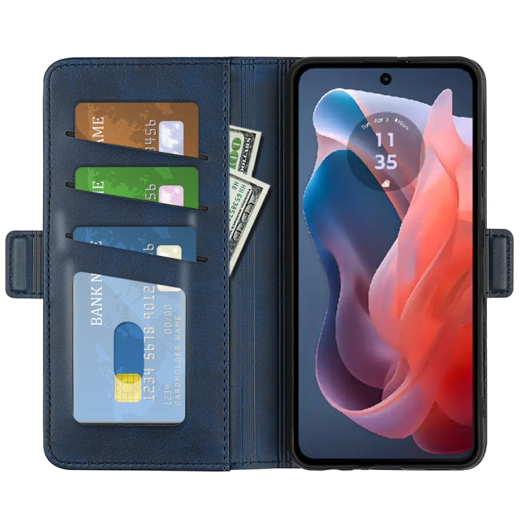 For Motorola Moto G Play 2024 Dual-side Magnetic Buckle Horizontal Flip Leather Phone Case(Dark Blue) - Motorola Cases by PMC Jewellery | Online Shopping South Africa | PMC Jewellery | Buy Now Pay Later Mobicred