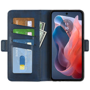 For Motorola Moto G Play 2024 Dual-side Magnetic Buckle Horizontal Flip Leather Phone Case(Dark Blue)
