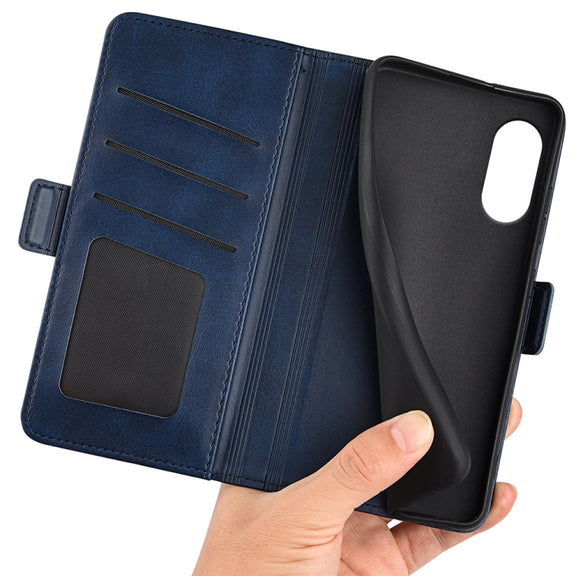 For Motorola Moto G Play 2024 Dual-side Magnetic Buckle Horizontal Flip Leather Phone Case(Dark Blue)