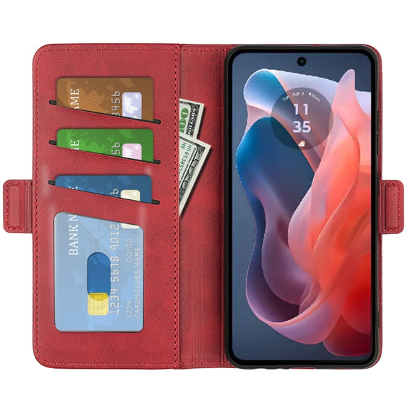 For Motorola Moto G Play 2024 Dual-side Magnetic Buckle Horizontal Flip Leather Phone Case(Red)