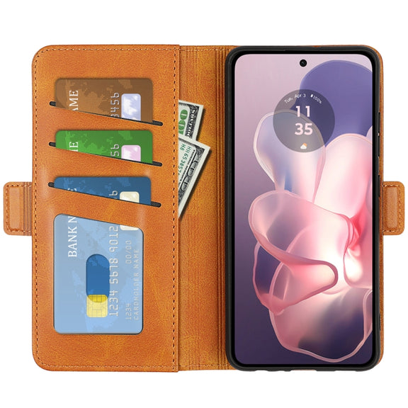 For Motorola Moto G Power 5G 2024 Dual-side Magnetic Buckle Horizontal Flip Leather Phone Case(Yellow)