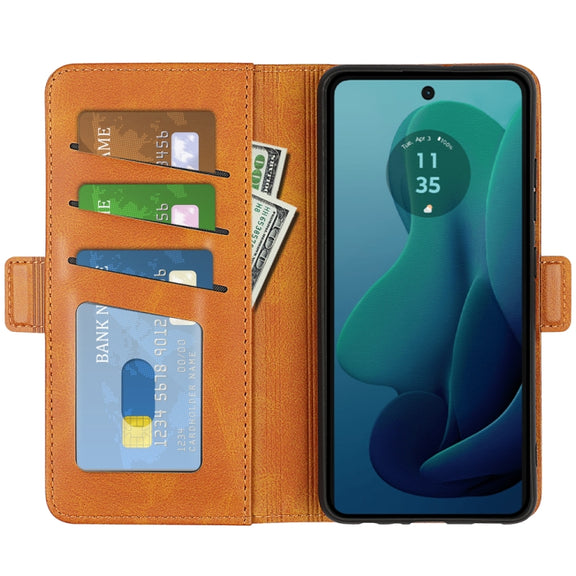 For Motorola Moto G 5G 2024 Dual-side Magnetic Buckle Horizontal Flip Leather Phone Case(Yellow)
