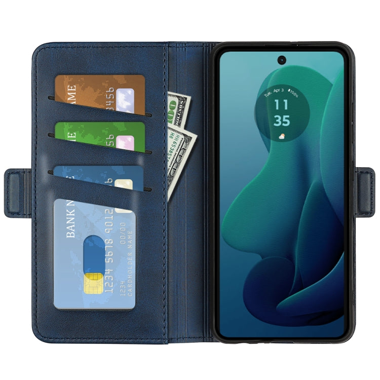For Motorola Moto G 5G 2024 Dual-side Magnetic Buckle Horizontal Flip Leather Phone Case(Dark Blue)
