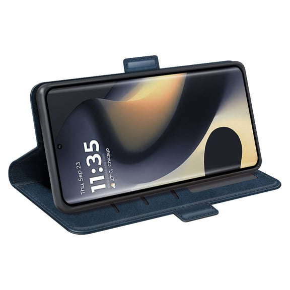 For Motorola Edge 5G 2024 Dual-side Magnetic Buckle Horizontal Flip Leather Phone Case(Dark Blue)