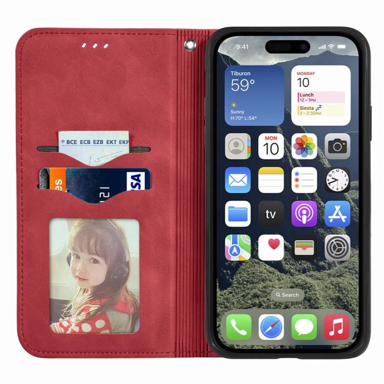 For iPhone 16e Retro Skin Feel Magnetic Flip Leather Phone Case(Red) - iPhone 16e Cases by PMC TechLife | Online Shopping South Africa | PMC TechLife | Buy Now Pay Later Mobicred