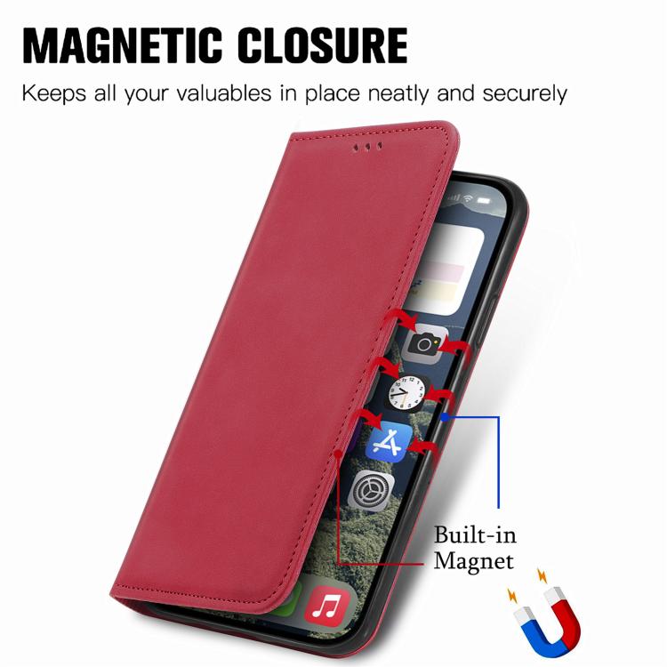 For iPhone 16e Retro Skin Feel Magnetic Flip Leather Phone Case(Red) - iPhone 16e Cases by PMC TechLife | Online Shopping South Africa | PMC TechLife | Buy Now Pay Later Mobicred