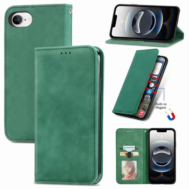 For iPhone 16e Retro Skin Feel Magnetic Flip Leather Phone Case(Green)
