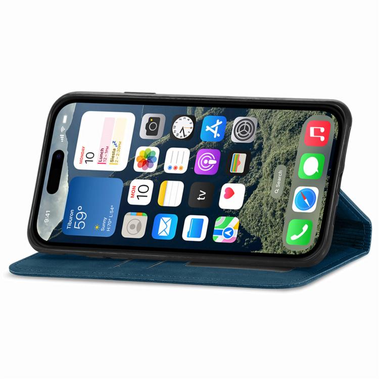 For iPhone 16e Retro Skin Feel Magnetic Flip Leather Phone Case(Blue) - iPhone 16e Cases by PMC TechLife | Online Shopping South Africa | PMC TechLife | Buy Now Pay Later Mobicred