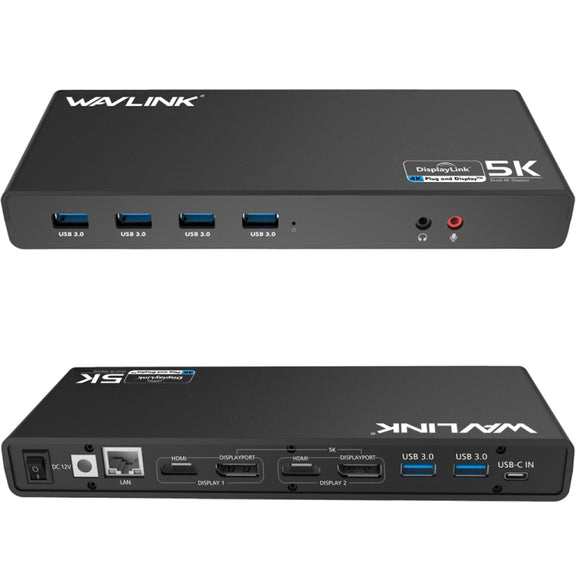 Wavlink UG69DK1 5K Type-C Dual Display USB 3.0 Video Gigabit Ethernet HDMI Docking Station, Plug:UK Plug