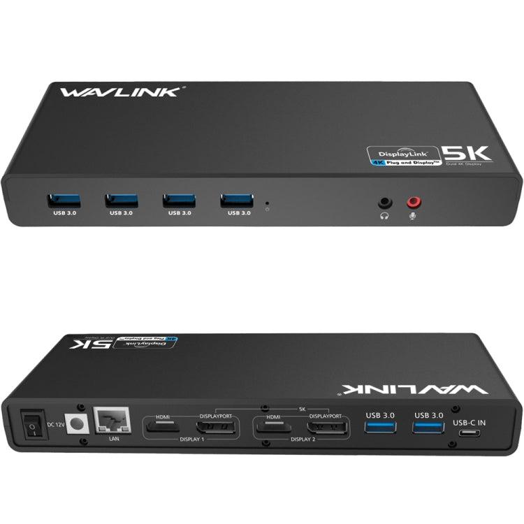 Wavlink UG69DK1 5K Type-C Dual Display USB 3.0 Video Gigabit Ethernet HDMI Docking Station, Plug:UK Plug