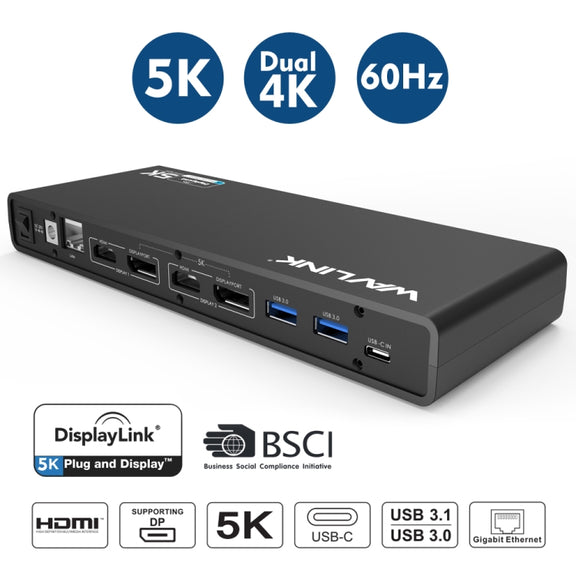 Wavlink UG69DK1 5K Type-C Dual Display USB 3.0 Video Gigabit Ethernet HDMI Docking Station, Plug:EU Plug