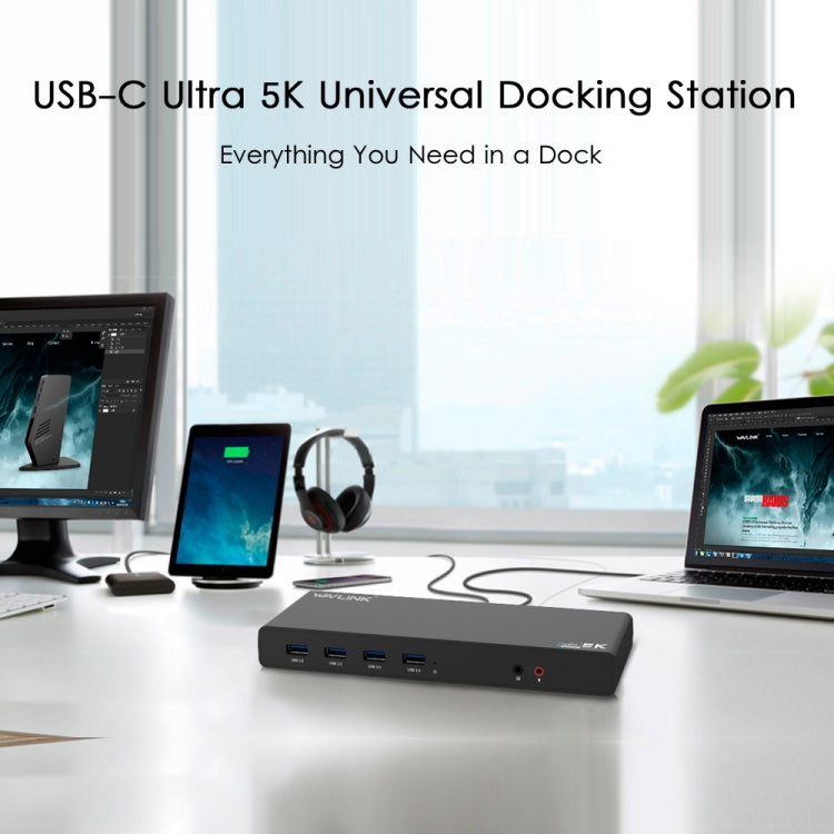 Wavlink UG69DK1 5K Type-C Dual Display USB 3.0 Video Gigabit Ethernet HDMI Docking Station, Plug:UK Plug