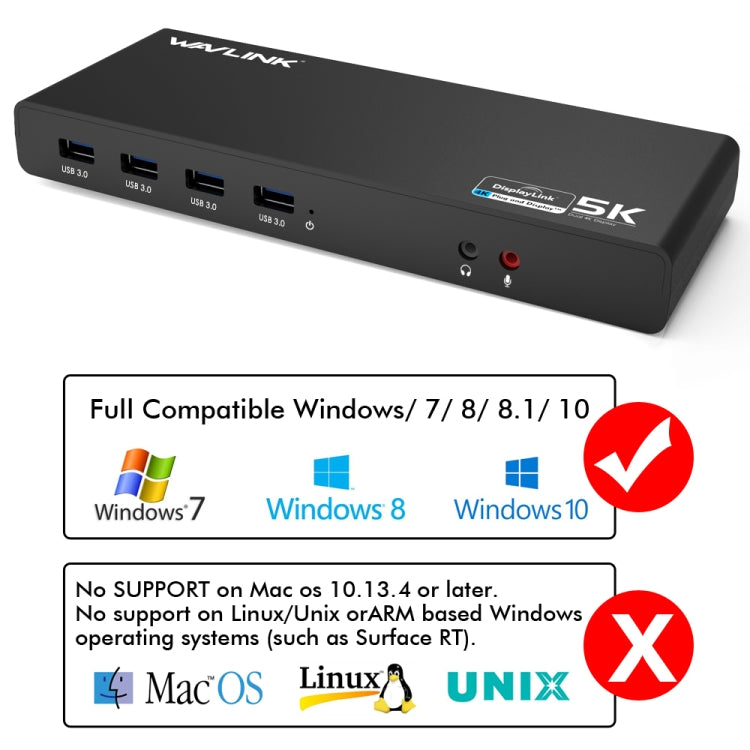 Wavlink UG69DK1 5K Type-C Dual Display USB 3.0 Video Gigabit Ethernet HDMI Docking Station, Plug:UK Plug