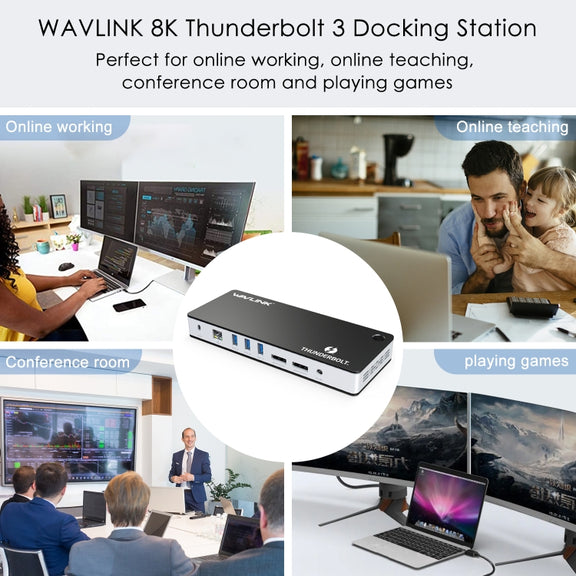 Wavlink UTD21H 60W Host Charging Thunderbolt 3 Docking Station 4K Dual Display 11 in 1 Ports, Plug:UK Plug