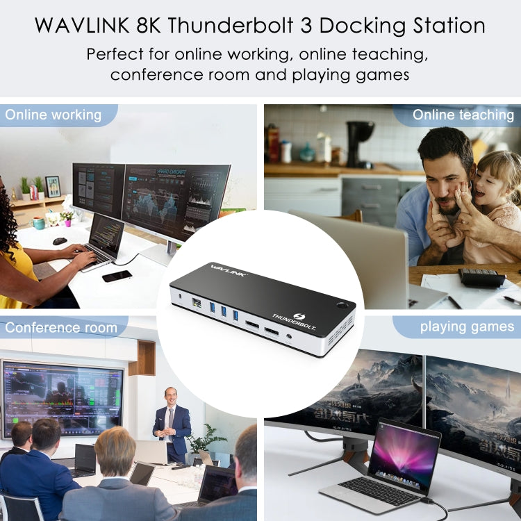 Wavlink UTD21H 60W Host Charging Thunderbolt 3 Docking Station 4K Dual Display 11 in 1 Ports, Plug:UK Plug