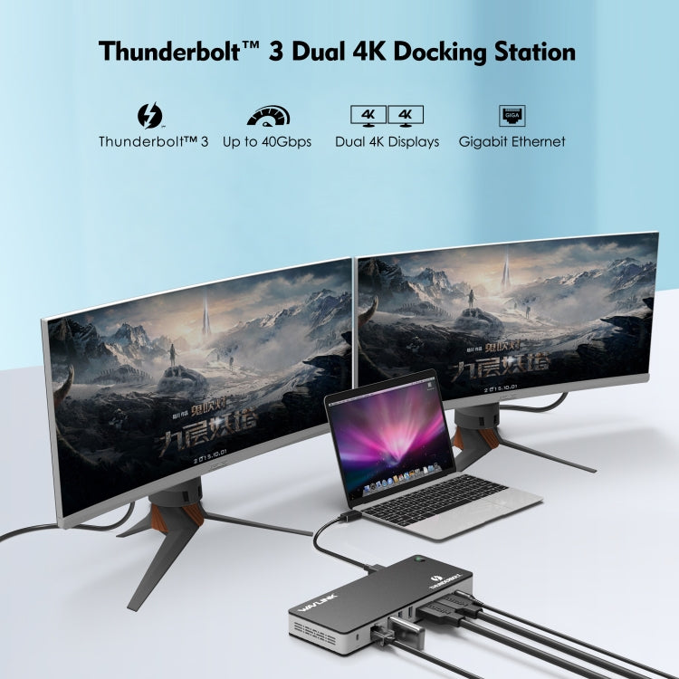 Wavlink UTD21H 60W Host Charging Thunderbolt 3 Docking Station 4K Dual Display 11 in 1 Ports, Plug:EU Plug