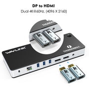Wavlink UTD21H 60W Host Charging Thunderbolt 3 Docking Station 4K Dual Display 11 in 1 Ports, Plug:UK Plug