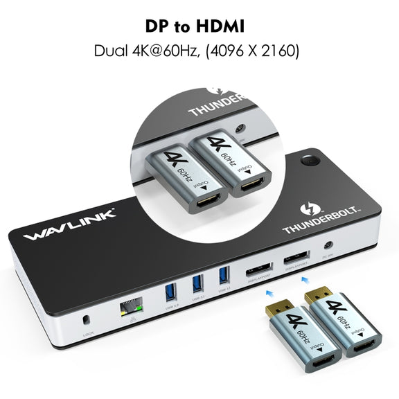 Wavlink UTD21H 60W Host Charging Thunderbolt 3 Docking Station 4K Dual Display 11 in 1 Ports, Plug:UK Plug