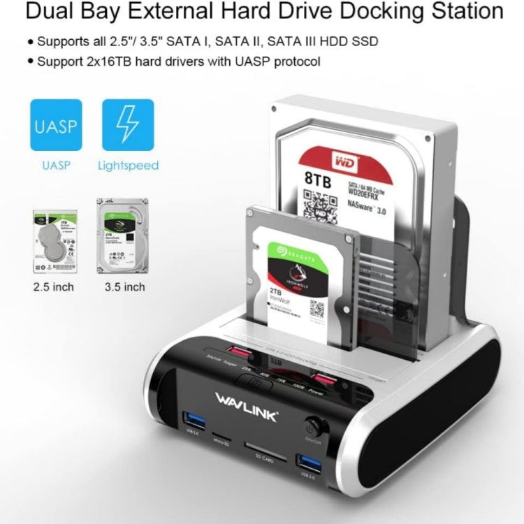 Wavlink ST336A SSD HDD Fast Offline Clone SATA  USB 3.0 External Hard Drive Case(UK Plug)