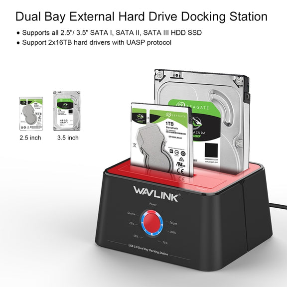 Wavlink ST334U SSD Dual Bay External Hard Drive Docking Station USB 3.0 to SATA I/II/III(UK Plug)