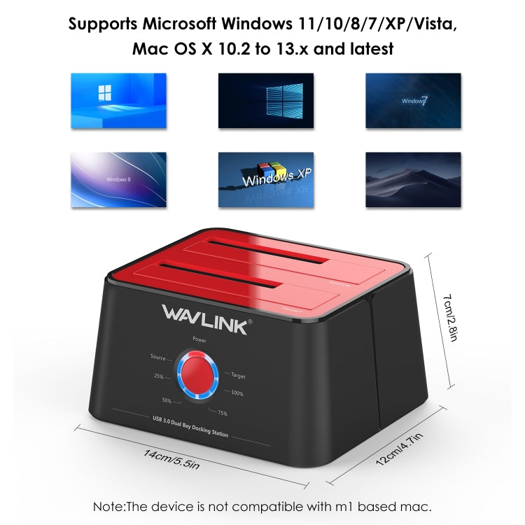 Wavlink ST334U SSD Dual Bay External Hard Drive Docking Station USB 3.0 to SATA I/II/III(AU Plug)