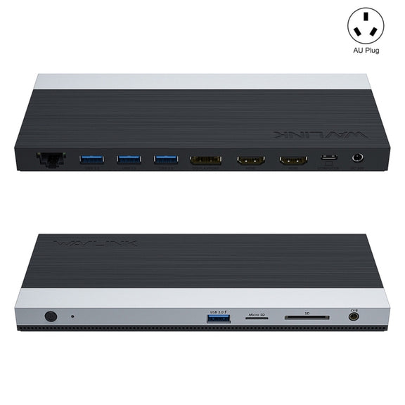 Wavlink UMD05 Display Port HDMI Port RJ45 Ethernet Triple Display MST Laptop Docking Station, Plug:AU Plug