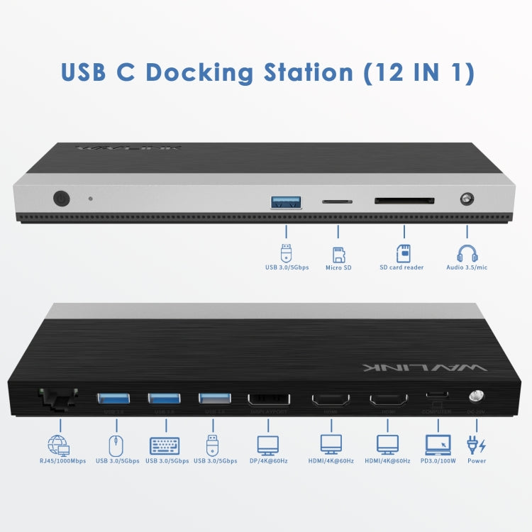 Wavlink UMD05 Display Port HDMI Port RJ45 Ethernet Triple Display MST Laptop Docking Station, Plug:AU Plug