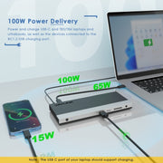 Wavlink UMD05 Display Port HDMI Port RJ45 Ethernet Triple Display MST Laptop Docking Station, Plug:US Plug