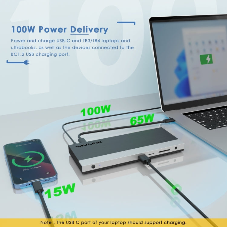 Wavlink UMD05 Display Port HDMI Port RJ45 Ethernet Triple Display MST Laptop Docking Station, Plug:US Plug