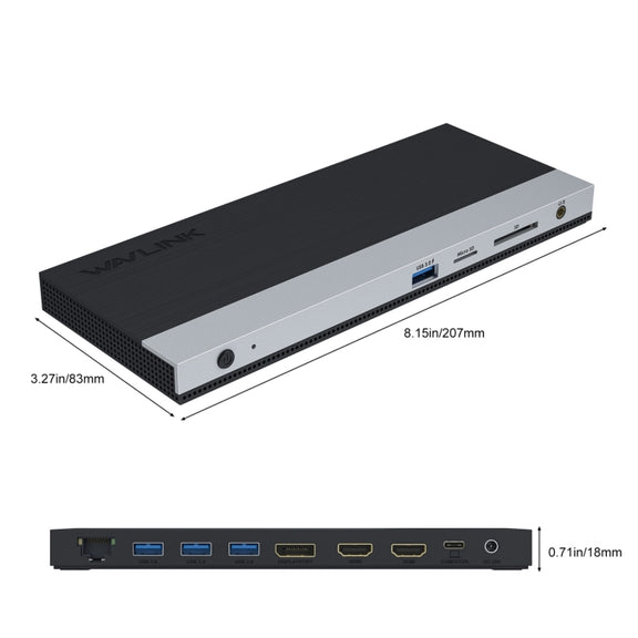 Wavlink UMD05 Display Port HDMI Port RJ45 Ethernet Triple Display MST Laptop Docking Station, Plug:AU Plug