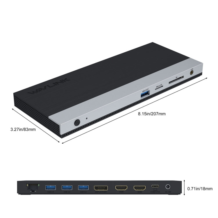 Wavlink UMD05 Display Port HDMI Port RJ45 Ethernet Triple Display MST Laptop Docking Station, Plug:AU Plug