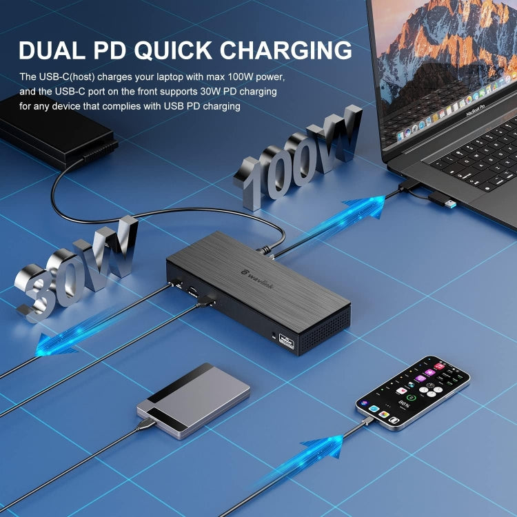 Wavlink UG69PD8 100W PD 18 in 1 Type-C Dock Compatible Type-C Universal Docking Station, Plug:US Plug